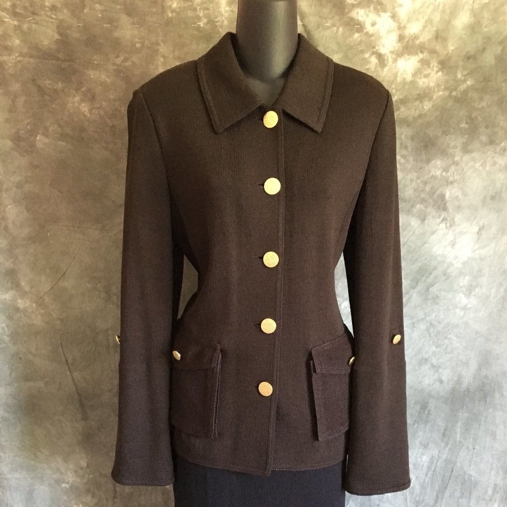 ST JOHN KNIT BROWN JACKET SIZE 8 LIKE NEW